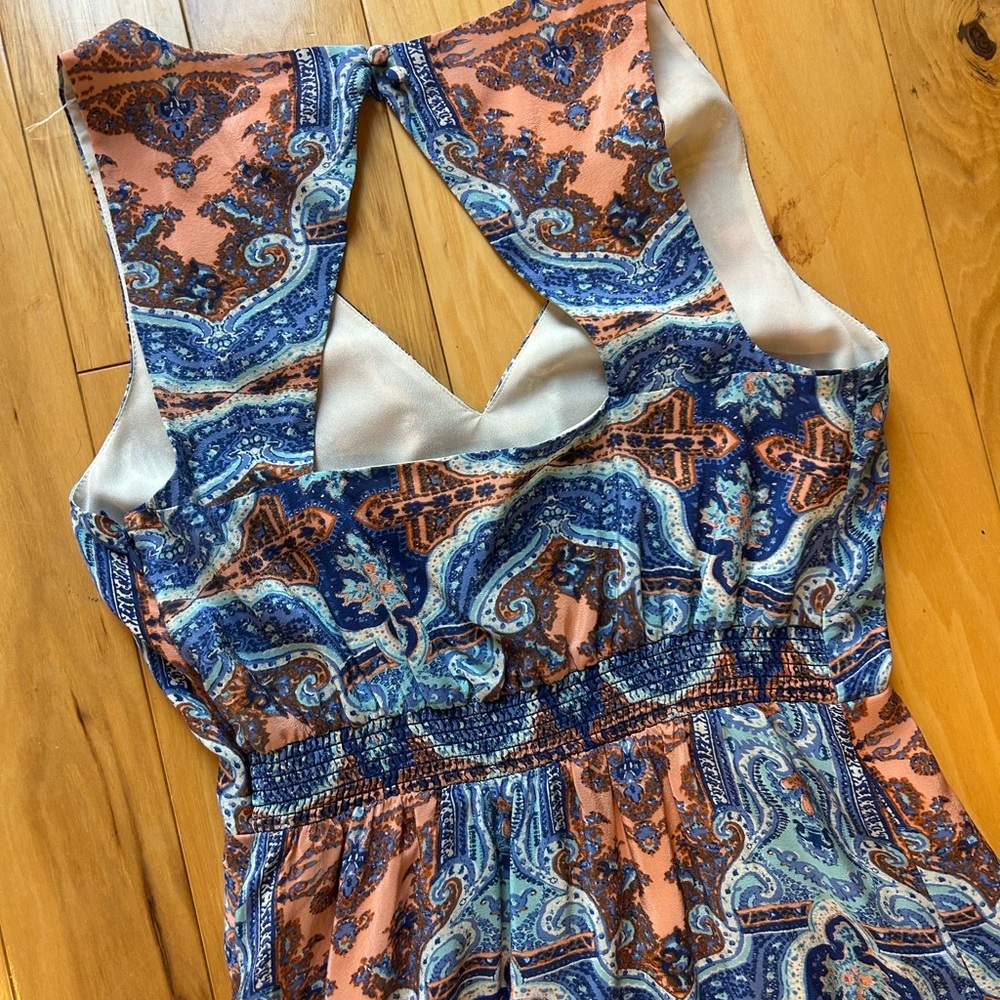 Maeve Anthropologie Paisley Medallion V-Neck Sleeveless Silk Maxi Dress - Picture 16 of 16